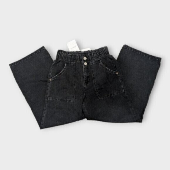 Zara Black Paper Bag Waist Denim Jeans Size 26 Women - Picture 5 of 5